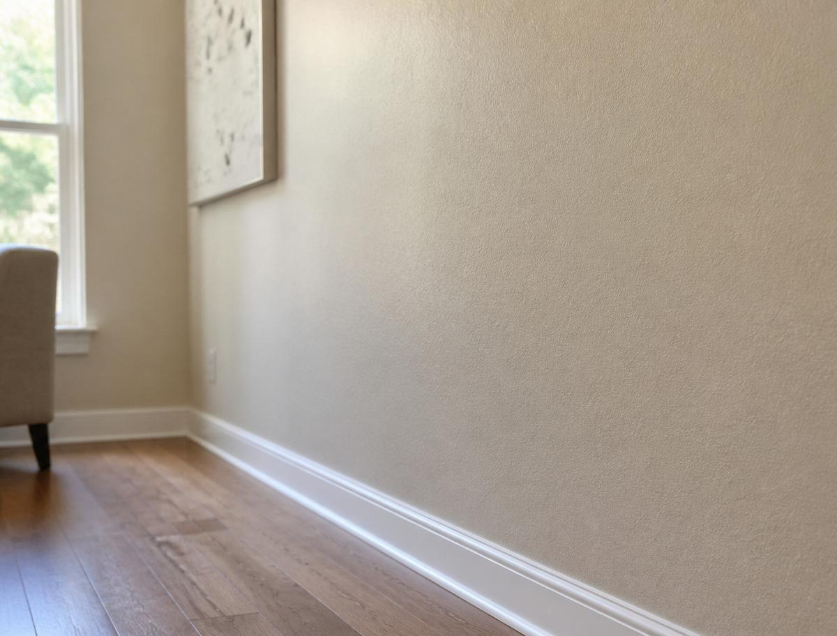 Same interior wall smoothly patched, textured, and painted after repair
