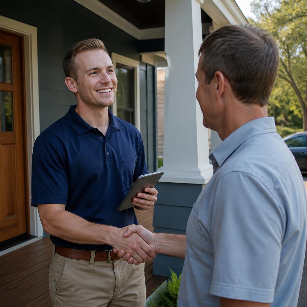 Well Kept Home technicians on the porch of a Mueller-area Austin home