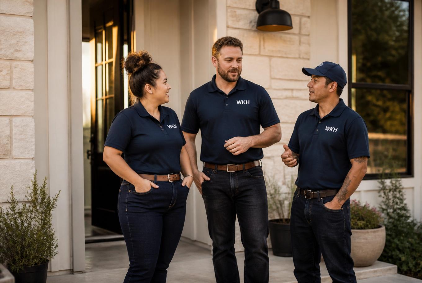 Well Kept Home technicians on the porch of a Mueller-area Austin home